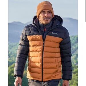 Mountain Warehouse Men’s Hooded Puffer Ski Jacket L Fit Black/Yellow Waterproof